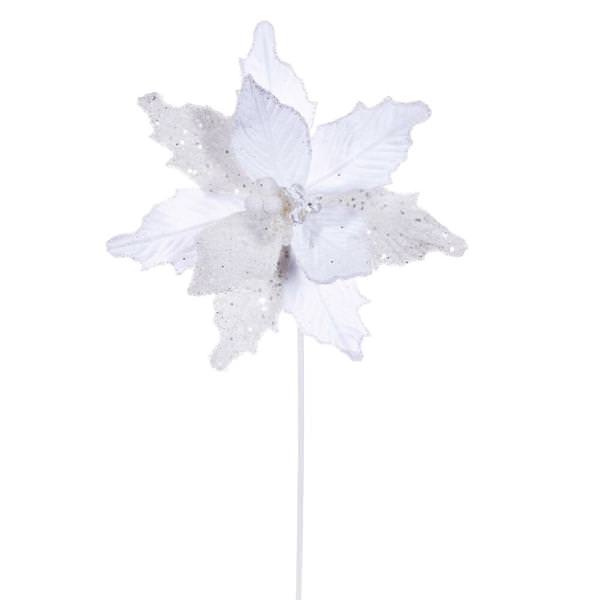 20" White Velvet Sugar Poinsettia Artificial Spray (3 Pack)