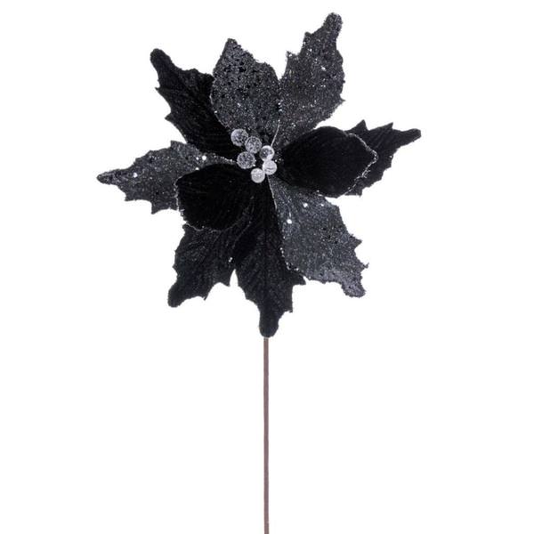 20" Black Velvet Sugar Poinsettia Artificial Spray (3 Pack)