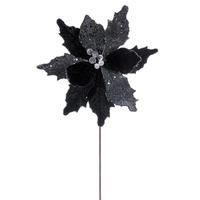 Vickerman 20" Black Velvet Sugar Poinsettia Artificial Spray (3 Pack)