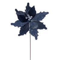 Vickerman 20" Midnight Blue Velvet Sugar Poinsettia Artificial Spray (3 Pack)