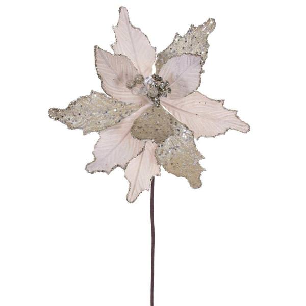 20" Champagne Velvet Sugar Poinsettia Artificial Spray (3 Pack)
