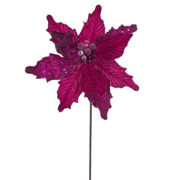 20" Fuchsia Velvet Sugar Poinsettia Artificial Spray (3 Pack)