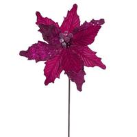 Vickerman 20" Fuchsia Velvet Sugar Poinsettia Artificial Spray (3 Pack)