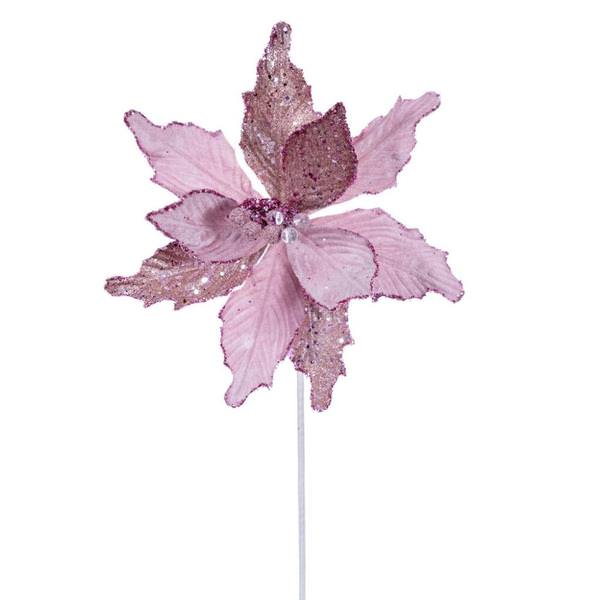 20" Pink Velvet Deluxe Sugar Poinsettia Artificial Spray (3 Pack)