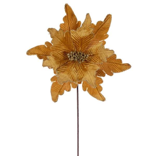 20" Gold Deluxe Velvet Poinsettia Artificial Spray (3 Pack)
