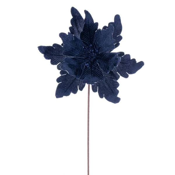 20" Midnight Blue Deluxe Velvet Poinsettia Artificial Spray (3 Pack)