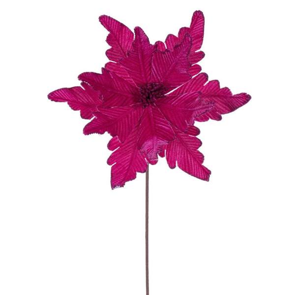 20" Fuchsia Deluxe Velvet Poinsettia Artificial Spray (3 Pack)