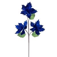 Vickerman 26" Blue Razor Velvet Poinsettia Trio Artificial Flower Stem (3 Pack)