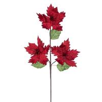 Vickerman 26" Red Razor Velvet Poinsettia Trio Artificial Flower Stem (3 Pack)