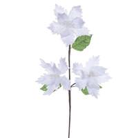Vickerman 26" White Razor Velvet Poinsettia Trio Artificial Flower Stem (3 Pack)