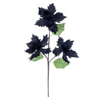 Vickerman 26" Black Razor Velvet Poinsettia Trio Artificial Flower Stem (3 Pack)