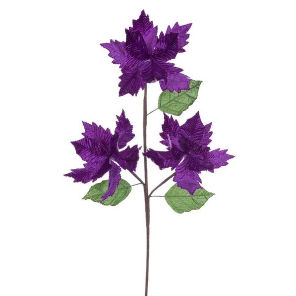 26" Plum Razor Velvet Poinsettia Trio Artificial Flower Stem (3 Pack)