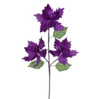 Vickerman 26" Plum Razor Velvet Poinsettia Trio Artificial Flower Stem (3 Pack)