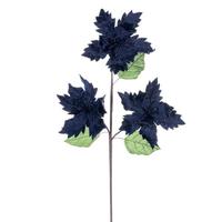 Vickerman 26" Midnight Blue Razor Velvet Poinsettia Trio Artificial Flower Stem (3 Pack)