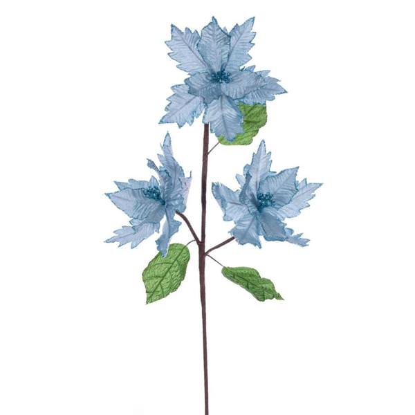 26" Baby Blue Razor Velvet Poinsettia Trio Artificial Flower Stem (3 Pack)
