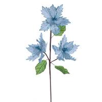 Vickerman 26" Baby Blue Razor Velvet Poinsettia Trio Artificial Flower Stem (3 Pack)