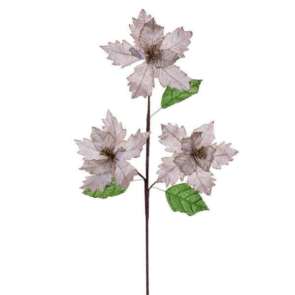 26" Champagne Razor Velvet Poinsettia Trio Artificial Flower Stem (3 Pack)