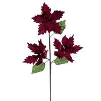 Vickerman 26" Burgundy Razor Velvet Poinsettia Trio Artificial Flower Stem (3 Pack)