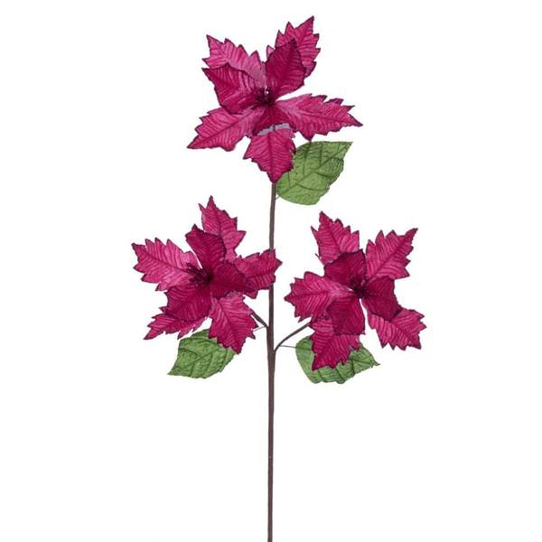 26" Fuchsia Razor Velvet Poinsettia Trio Artificial Flower Stem (3 Pack)