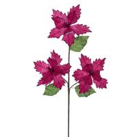 Vickerman 26" Fuchsia Razor Velvet Poinsettia Trio Artificial Flower Stem (3 Pack)