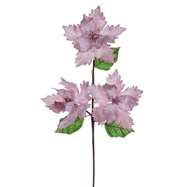 26" Pink Razor Velvet Poinsettia Trio Artificial Flower Stem (3 Pack)