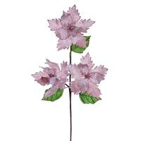 Vickerman 26" Pink Razor Velvet Poinsettia Trio Artificial Flower Stem (3 Pack)