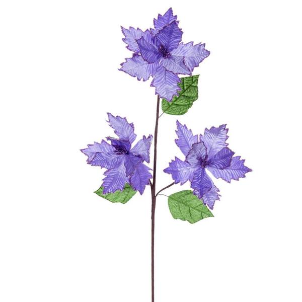 26" Lavender Razor Velvet Poinsettia Trio Artificial Flower Stem (3 Pack)