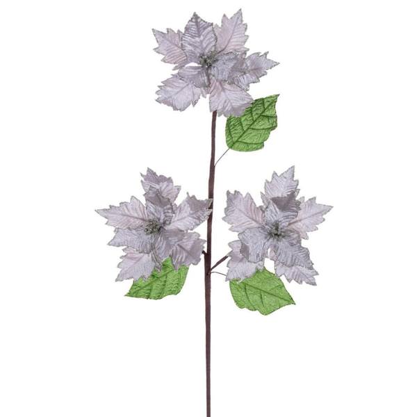 26" Pewter Razor Velvet Poinsettia Trio Artificial Flower Stem (3 Pack)