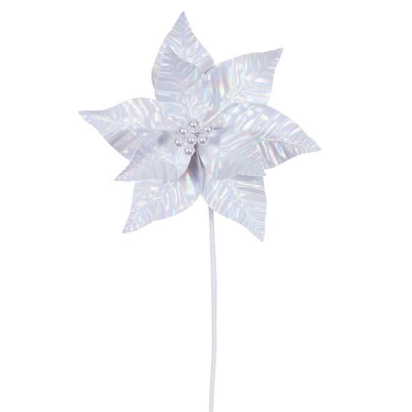 20" White Iridescent Deluxe Velvet Poinsettia Artificial Spray (3 Pack)
