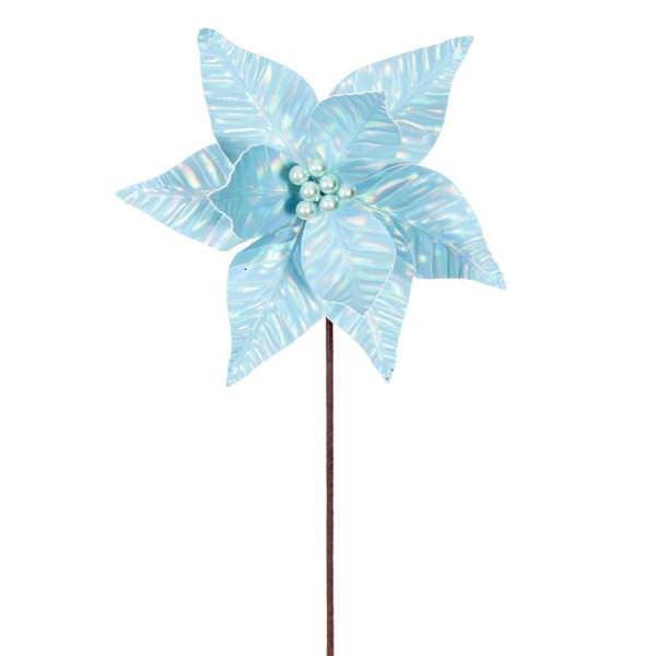 20" Baby Blue Iridescent Deluxe Velvet Poinsettia Artificial Spray (3 Pack)