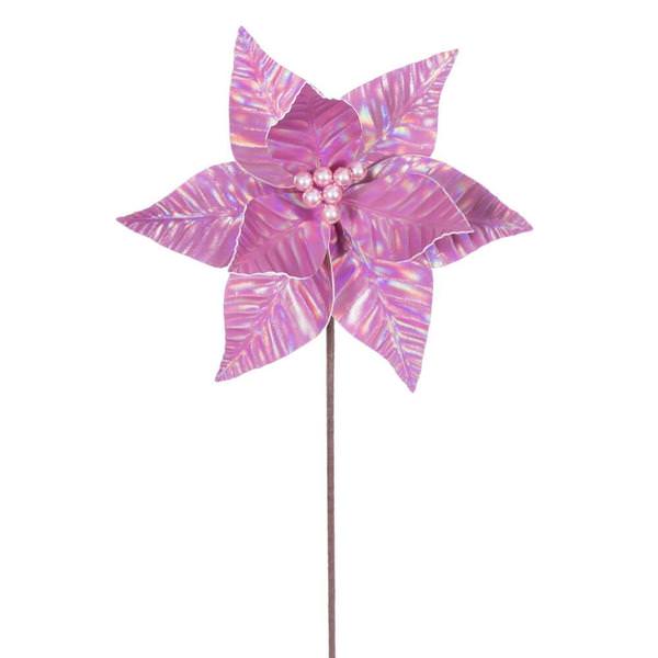 20" Fuchsia Iridescent Deluxe Velvet Poinsettia Artificial Spray (3 Pack)