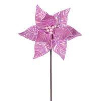 Vickerman 20" Fuchsia Iridescent Deluxe Velvet Poinsettia Artificial Spray (3 Pack)