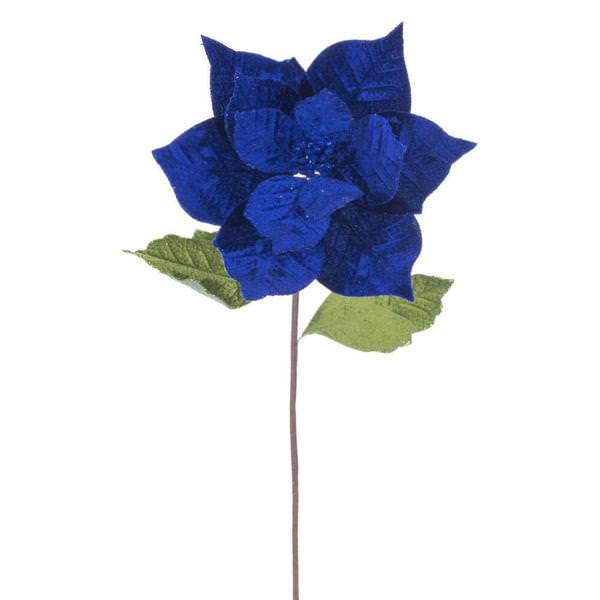 20" Blue Classic Velvet Poinsettia Artificial Flower Stem (4 Pack)