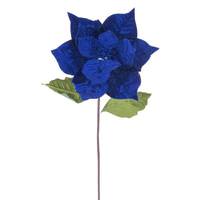 Vickerman 20" Blue Classic Velvet Poinsettia Artificial Flower Stem (4 Pack)