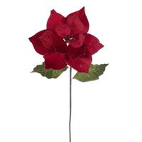 Vickerman 20" Red Classic Velvet Poinsettia Artificial Flower Stem (4 Pack)