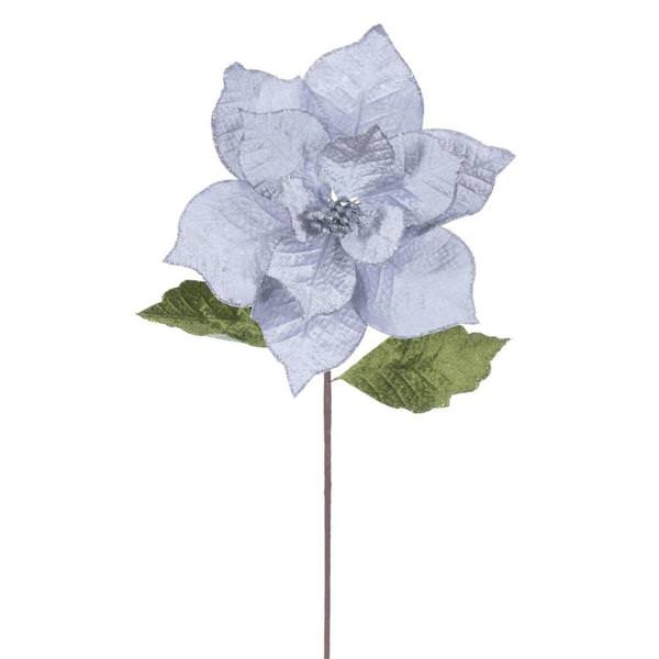 20" Silver Classic Velvet Poinsettia Artificial Flower Stem (4 Pack)