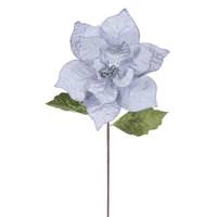 Vickerman 20" Silver Classic Velvet Poinsettia Artificial Flower Stem (4 Pack)