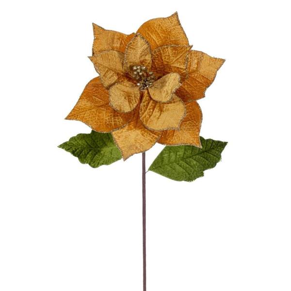 20" Gold Classic Velvet Poinsettia Artificial Flower Stem (4 Pack)