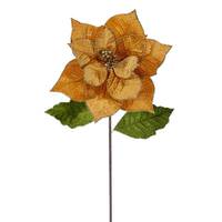 Vickerman 20" Gold Classic Velvet Poinsettia Artificial Flower Stem (4 Pack)
