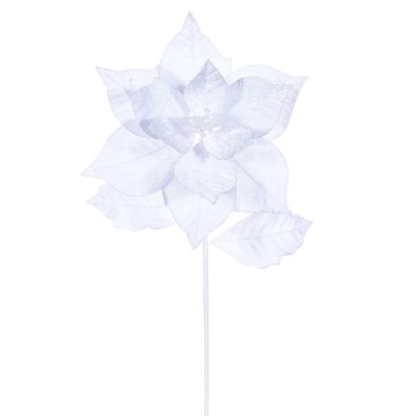 20" White Classic Velvet Poinsettia Artificial Flower Stem (4 Pack)