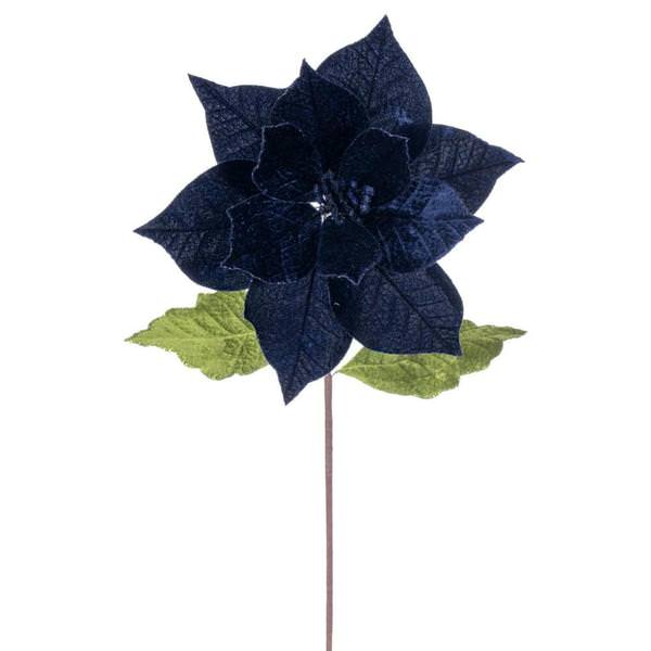 20" Midnight Blue Classic Velvet Poinsettia Artificial Flower Stem (4 Pack)