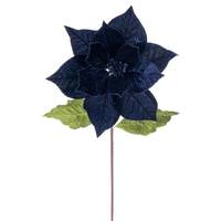 Vickerman 20" Midnight Blue Classic Velvet Poinsettia Artificial Flower Stem (4 Pack)