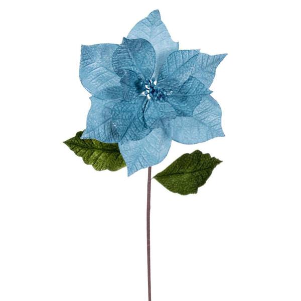 20" Baby Blue Classic Velvet Poinsettia Artificial Flower Stem (4 Pack)