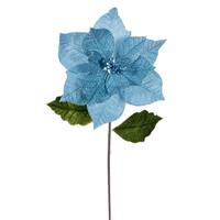 Vickerman 20" Baby Blue Classic Velvet Poinsettia Artificial Flower Stem (4 Pack)