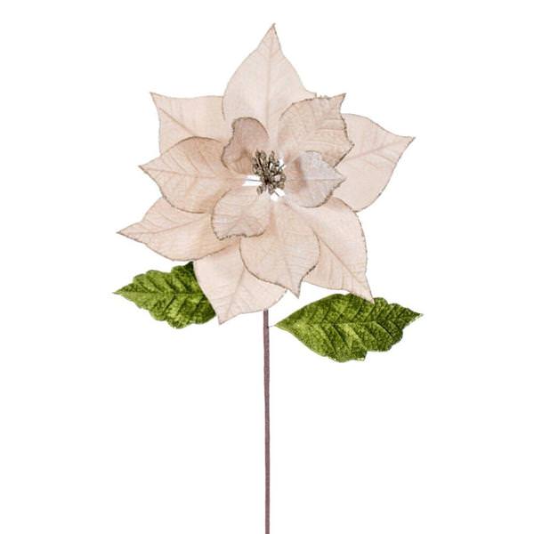 20" Champagne Classic Velvet Poinsettia Artificial Flower Stem (4 Pack)
