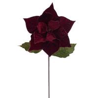 Vickerman 20" Burgundy Classic Velvet Poinsettia Artificial Flower Stem (4 Pack)