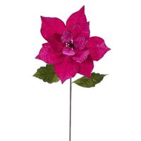 Vickerman 20" Fuchsia Classic Velvet Poinsettia Artificial Flower Stem (4 Pack)