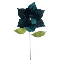 Vickerman 20" Midnight Green Classic Velvet Poinsettia Artificial Flower Stem (4 Pack)
