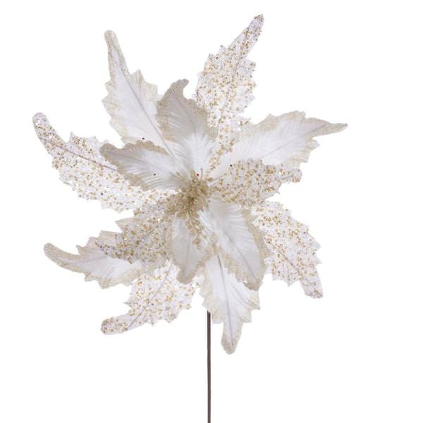 20" Cream Grand Velvet Poinsettia Artificial Flower Stem (2 Pack)