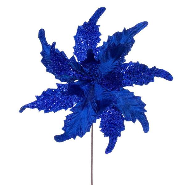 20" Blue Grand Velvet Poinsettia Artificial Flower Stem (2 Pack)